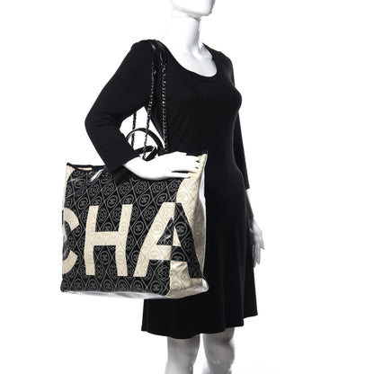 Chanel Coated Canvas Camellia Large Shopping Tote Black Beige 2 of 17