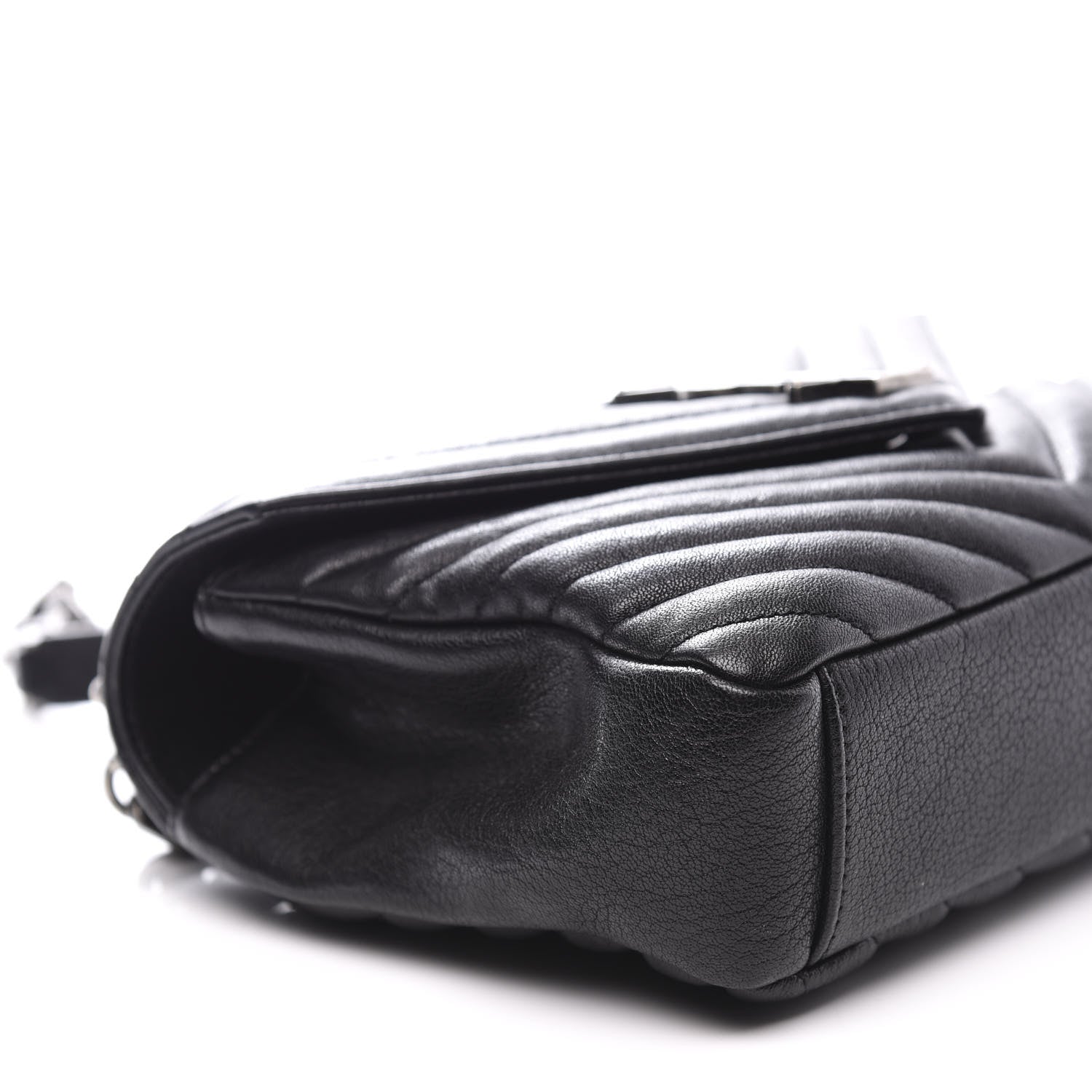 Saint Laurent Sheepskin Matelasse Chevron Monogram Medium College Bag Black 8 of 10