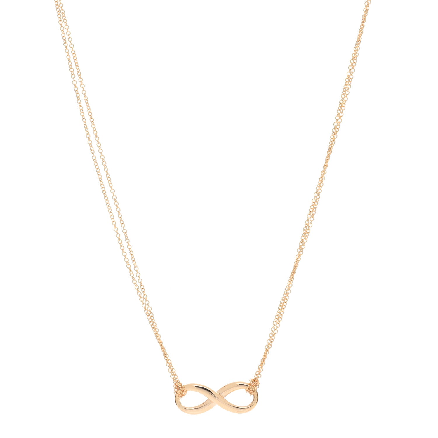 Tiffany 18K Rose Gold Infinity Double Chain Pendant Necklace 1 of 5