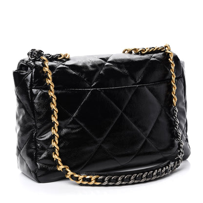 Chanel Shiny Crumpled Calfskin Quilted Maxi 19 Flap Black 3 of 10