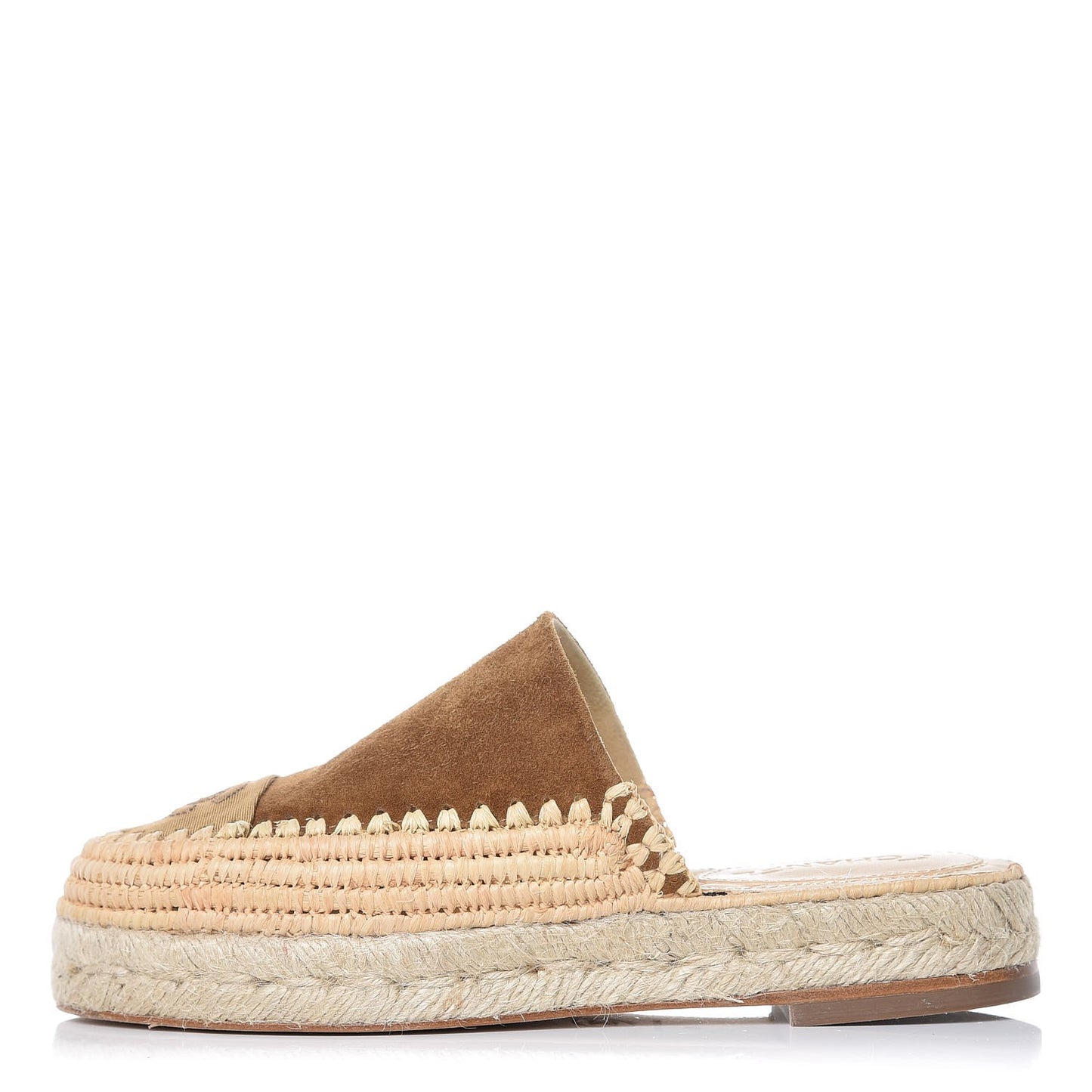 Suede Grosgrain CC Espadrille Mules 35 Dark Beige