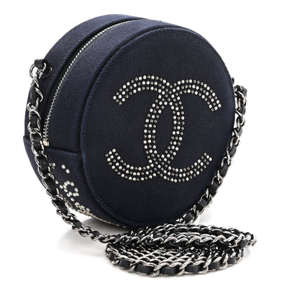 Chanel Canvas CC Studded Round Clutch With Chain Navy 3 of 9
