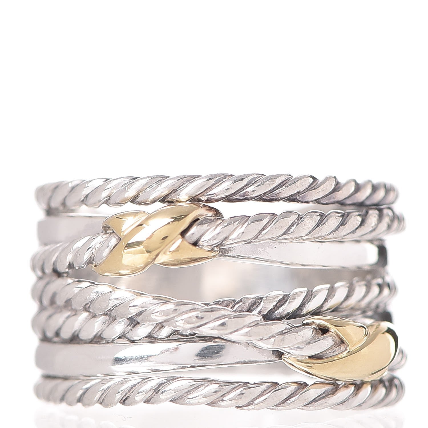 David Yurman Sterling Silver 18K Yellow Gold Double X Crossover Ring 53 6.5 1 of 4