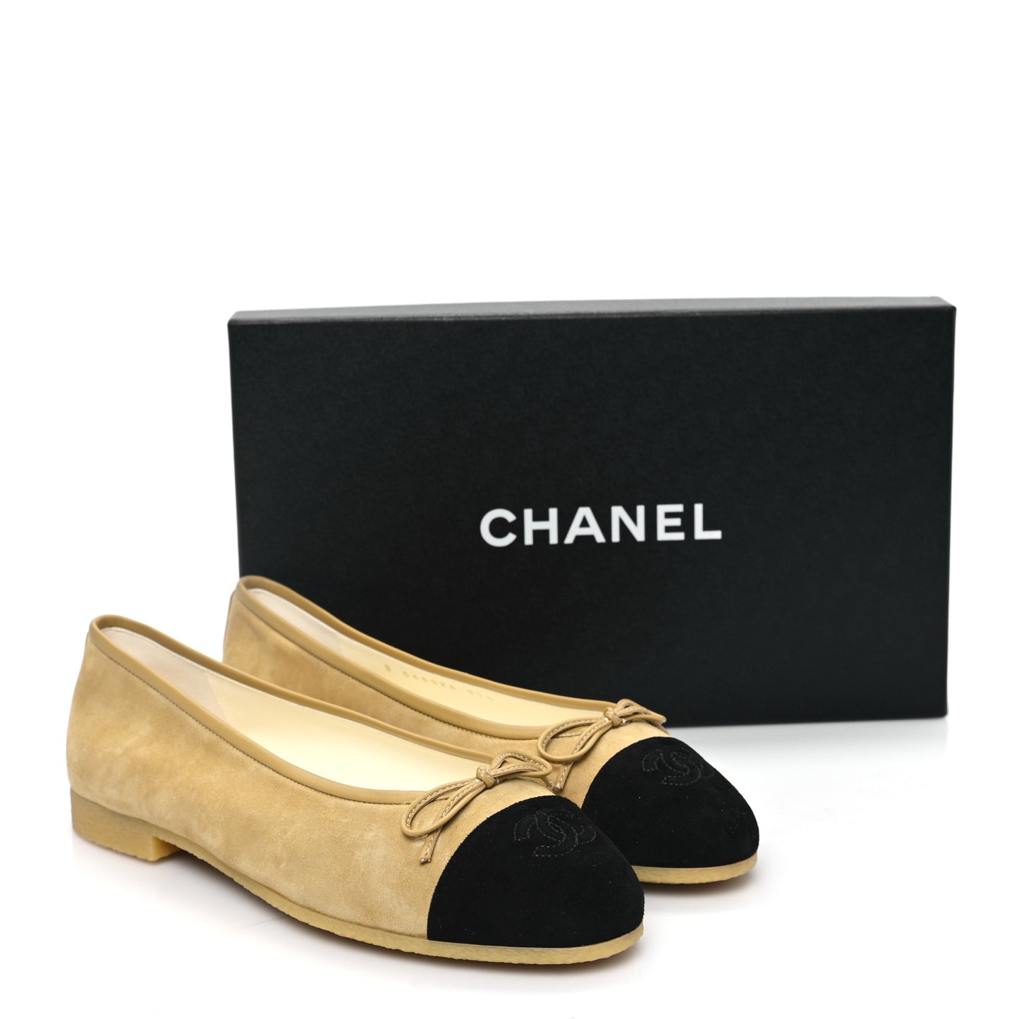 Suede Cap Toe CC Ballerina Flats 37.5 Beige Black