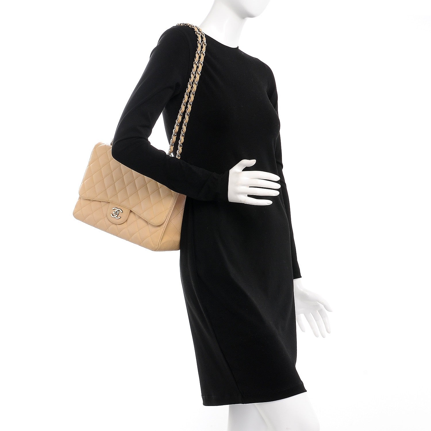 Chanel Caviar Quilted Jumbo Single Flap Beige Clair 2 of 7