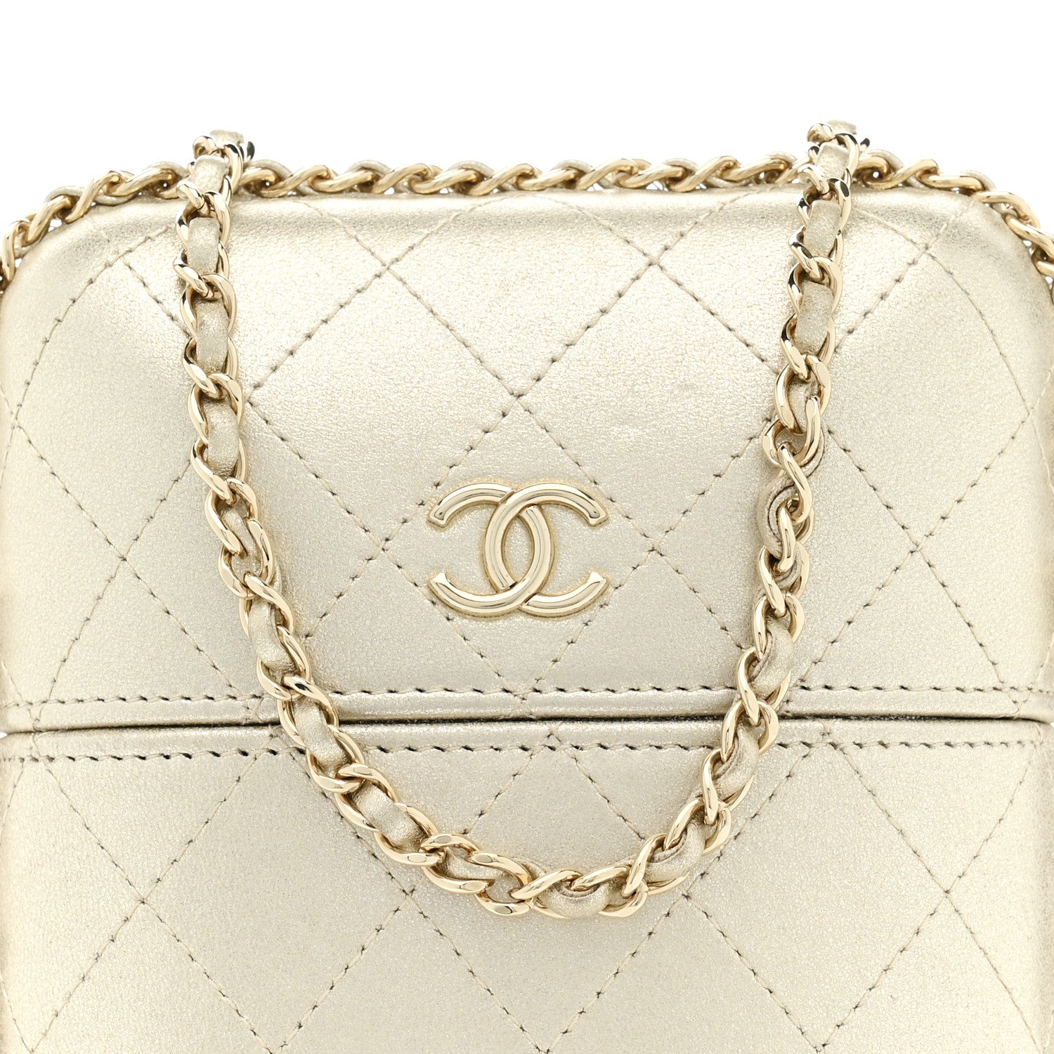 Chanel Metallic Lambskin Quilted Chain Around Phone Holder Gold 8 of 12