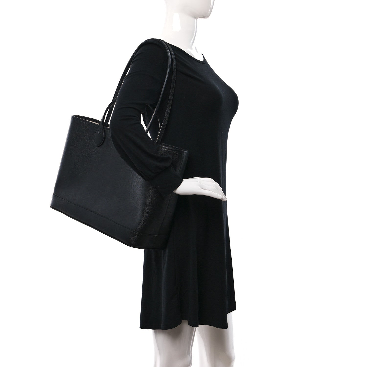 Gucci Textured Dollar Calfskin Medium Ophidia Shoulder Tote Bag Black 2 of 8