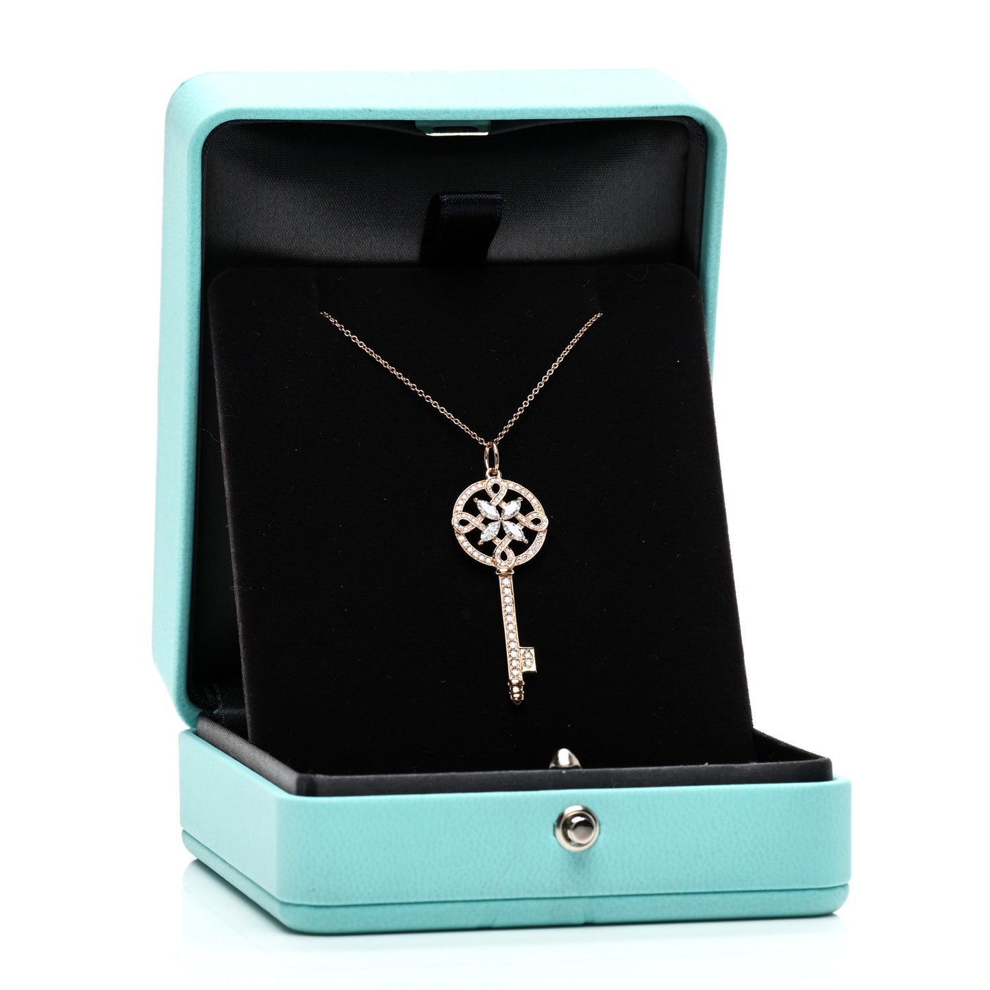 18K Rose Gold Diamond Round Victoria Key Pendant Necklace