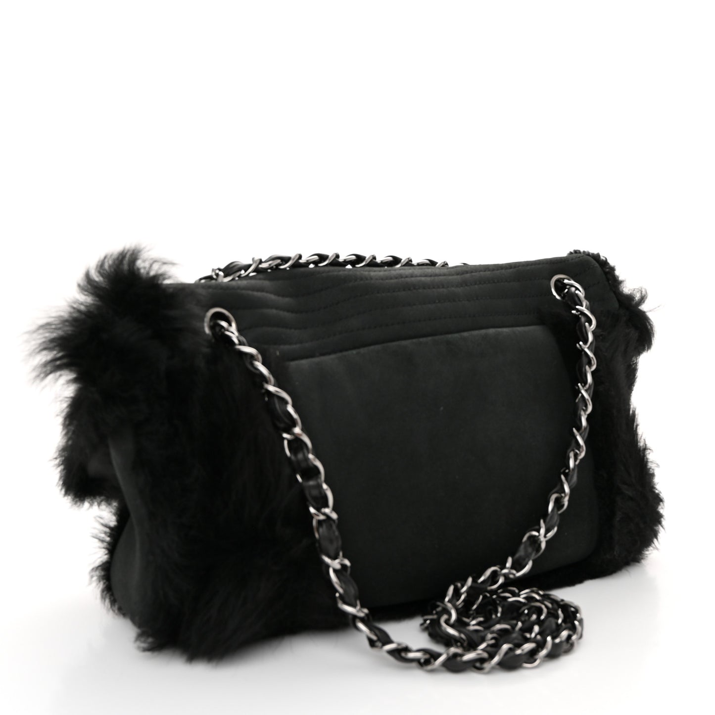 Suede Fur Quilted Flap Black