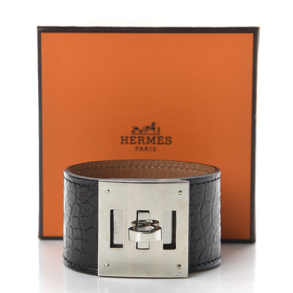 Hermes Matte Alligator Kelly Dog Cuff Black 6 of 6