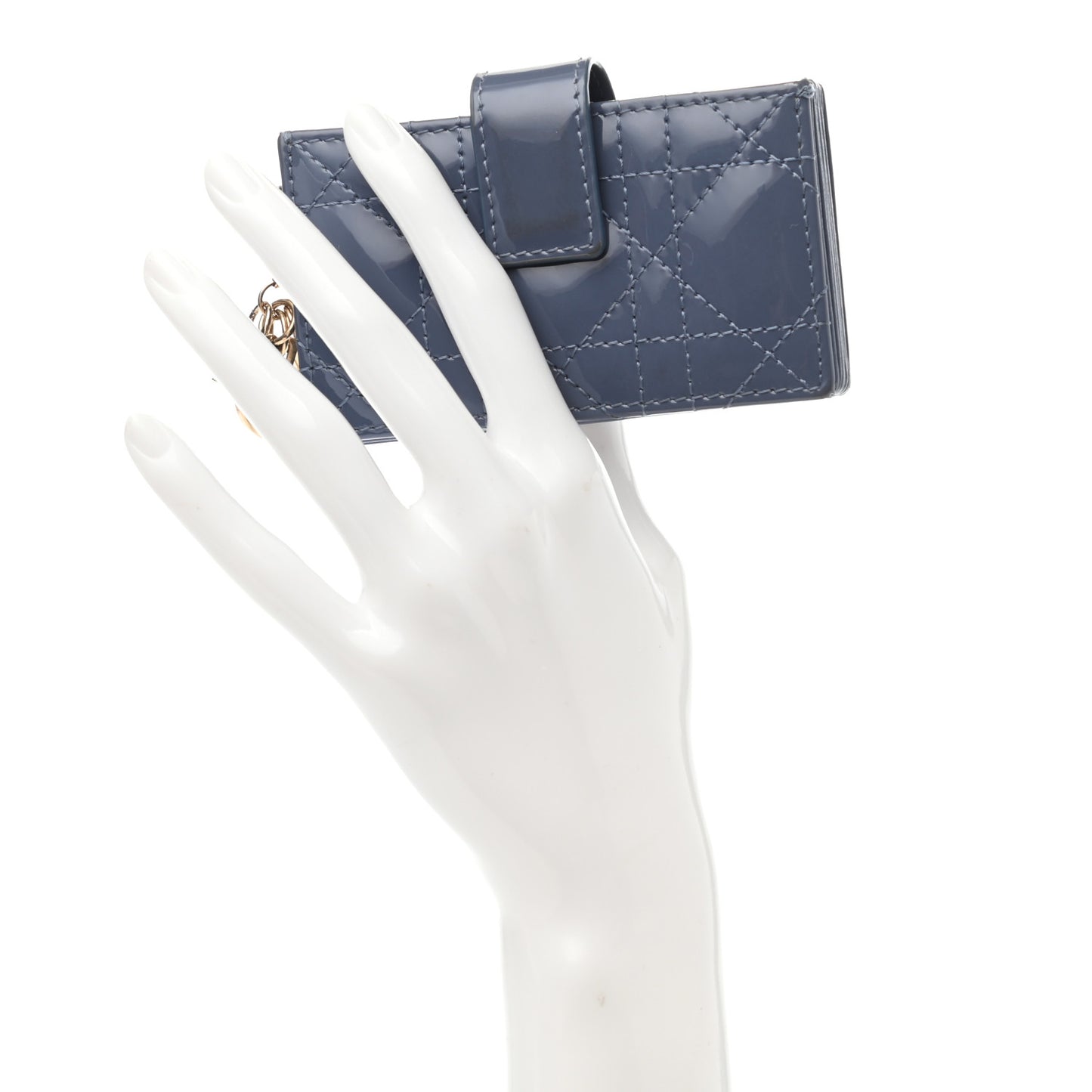 Patent Cannage Lady Dior 5-Gusset Card Holder Blue