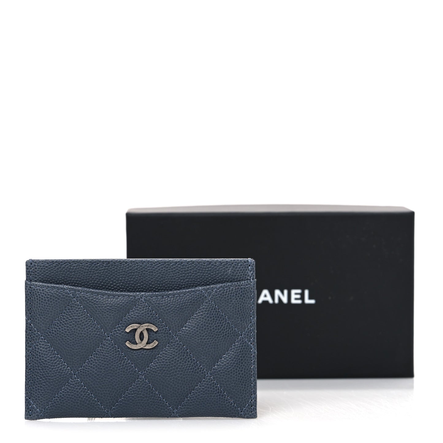 Caviar Quilted Card Holder Grey