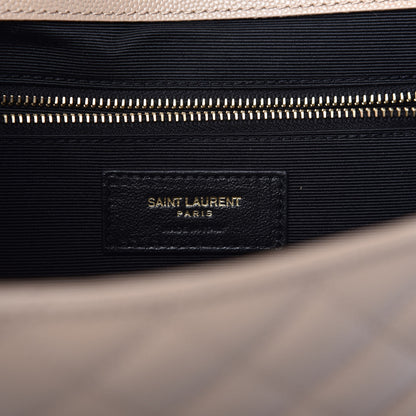 Saint Laurent Grain De Poudre Mixed Matelasse Large Triquilt Monogram Satchel Dark Beige 6 of 8