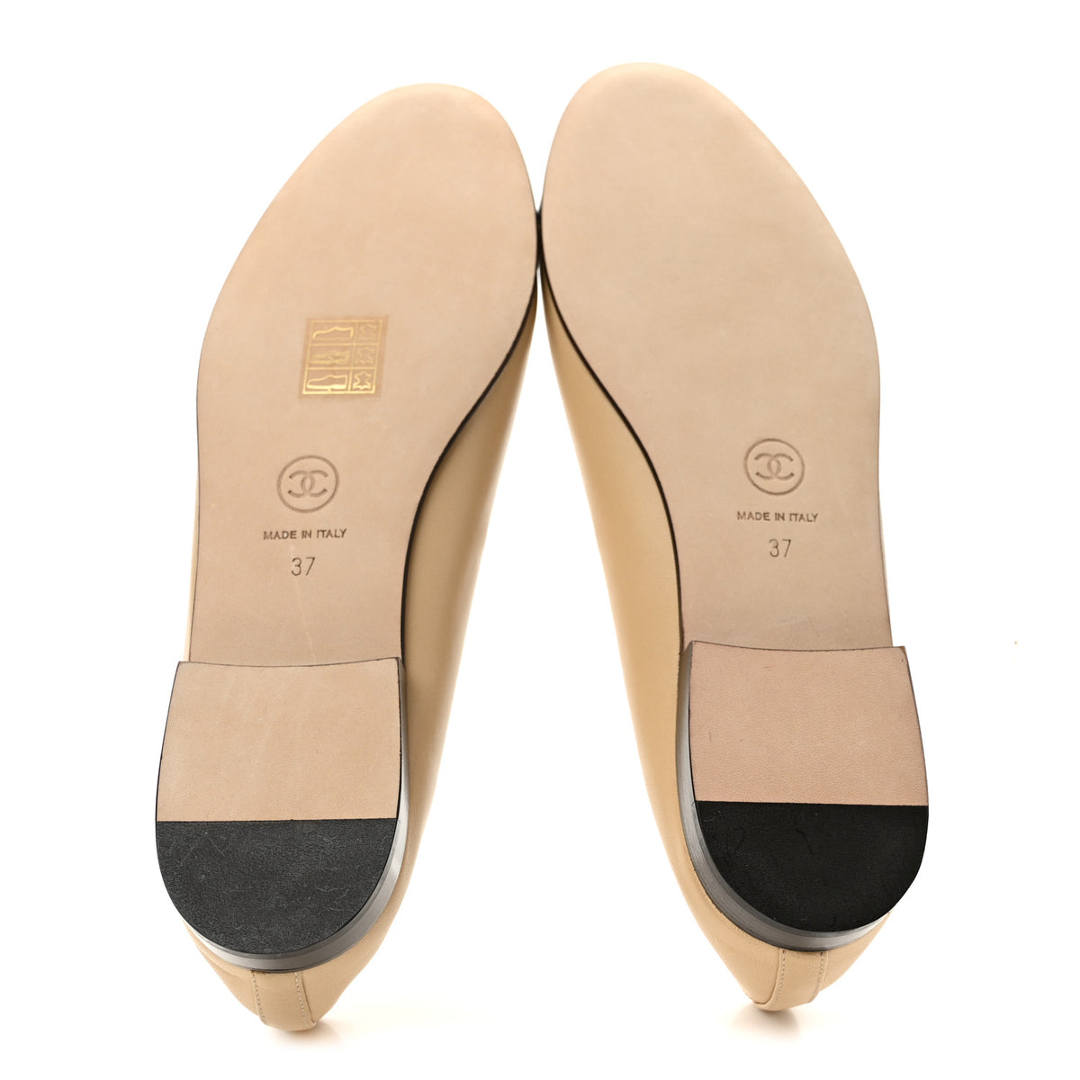 Chanel Lambskin Cap Toe CC Ballerina Flats 37 Beige Black 6 of 11
