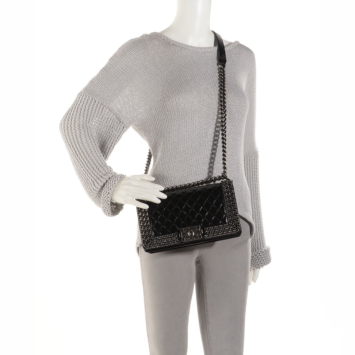 Chanel Calfskin Medium Boy Chained Flap Black 2 of 7