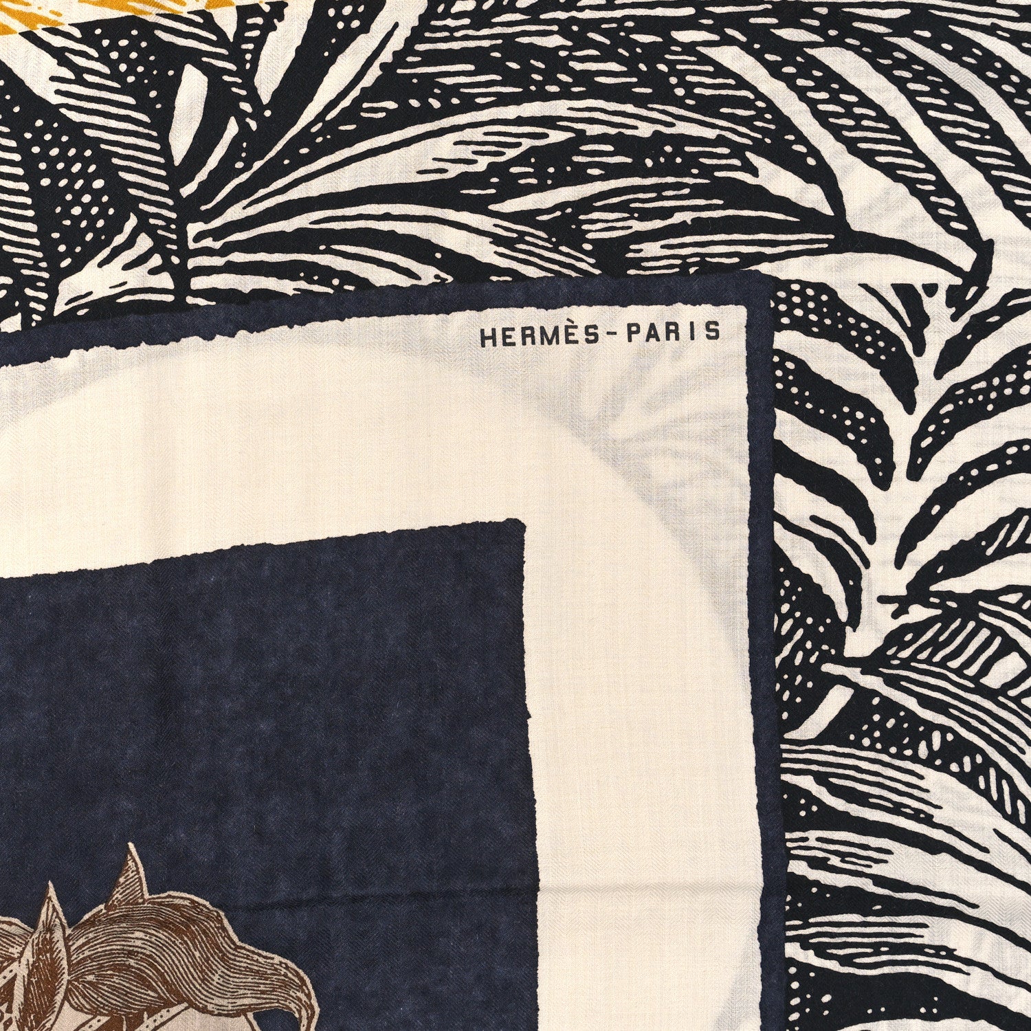 Hermes Cashmere Silk Cavaliere En Formes Shawl 140 White Black Kaki 2 of 5