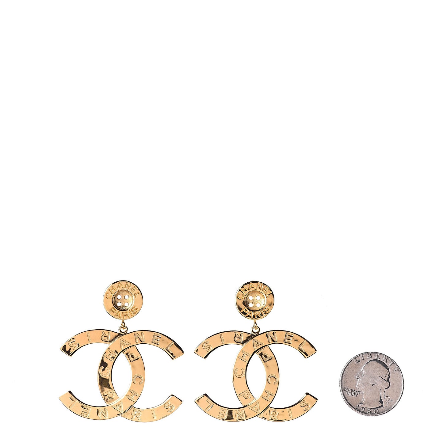Metal Large Paris Button Earrings Gold