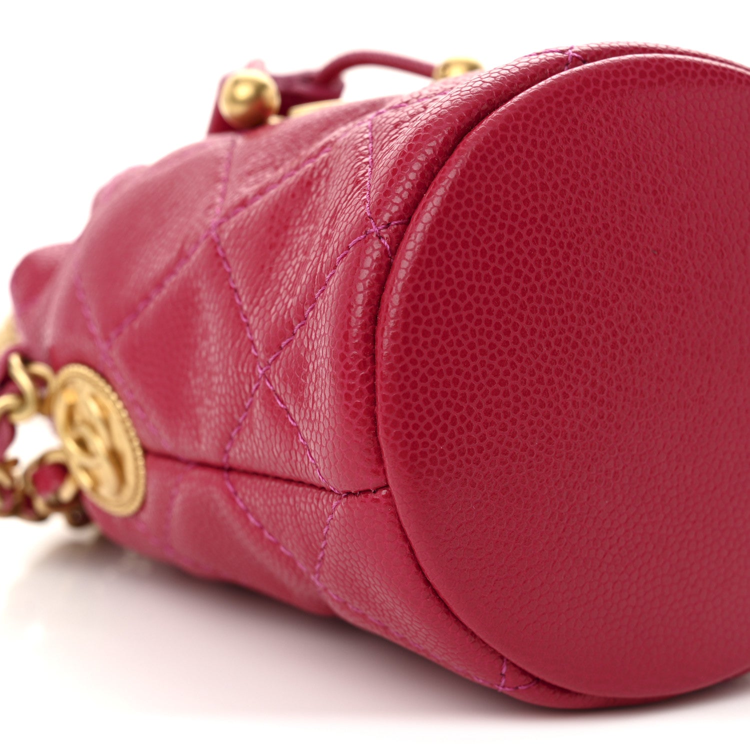 Chanel Caviar Quilted Twist Your Buttons Mini Bucket Bag Fuchsia 9 of 10