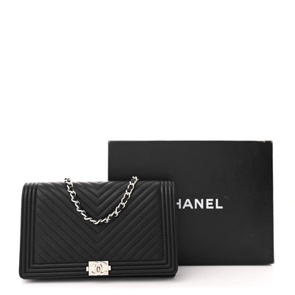 Chanel Calfskin Chevron Quilted Boy Wallet On Removable Chain WOC Black 12 of 12