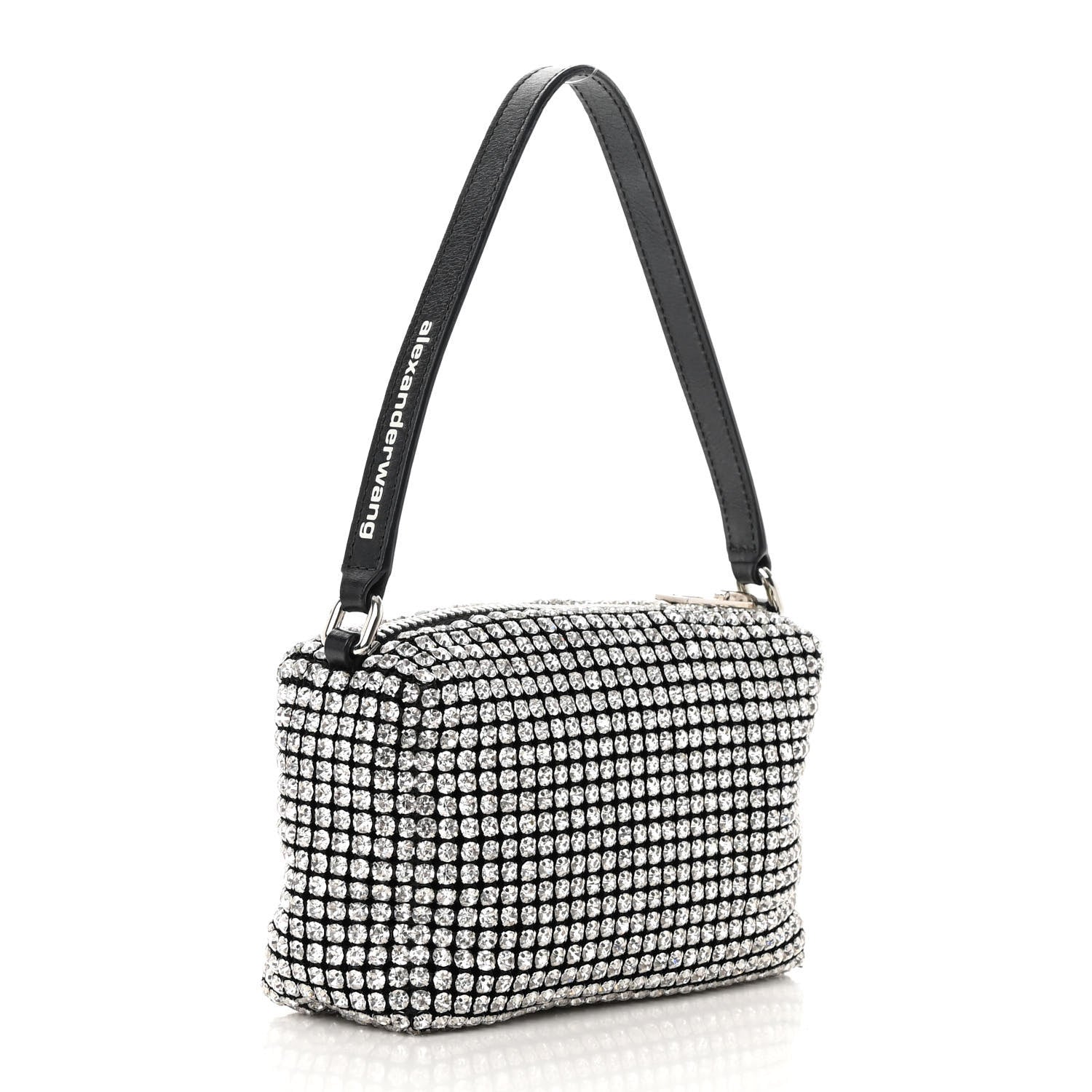 Alexander Wang Mesh Crystal Rhinestone Mini Heiress Pouch Black Silver 3 of 12