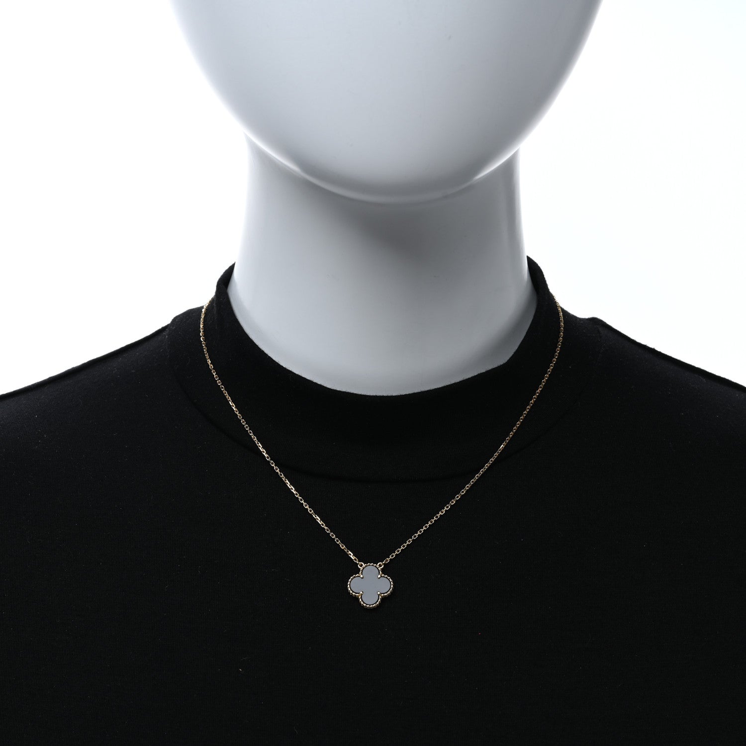 Van Cleef & Arpels 18K Yellow Gold Black Onyx Vintage Alhambra Pendant Necklace 2 of 5