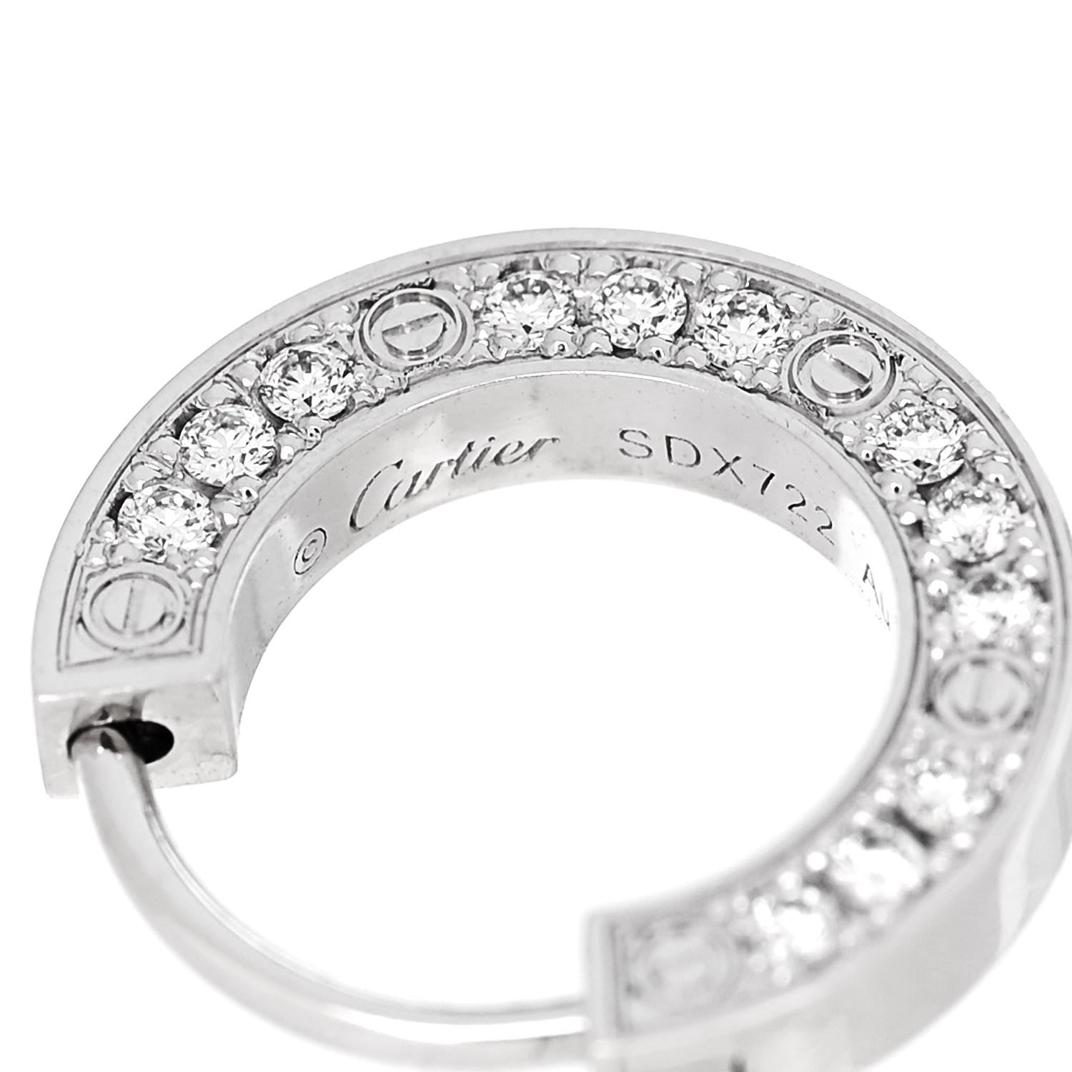 Cartier 18K White Gold Diamond Pave Single LOVE Hoop Earring 5 of 6