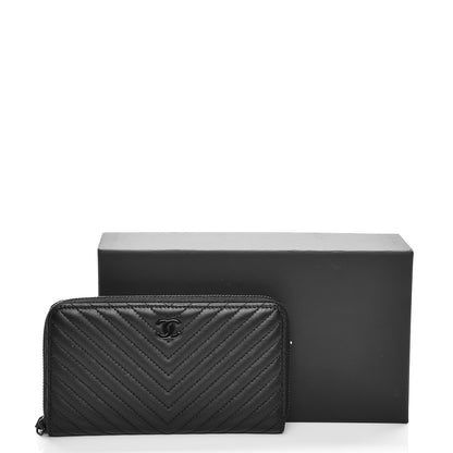 Chanel Lambskin Chevron Quilted Small Zip Around Wallet So Black 9 of 9