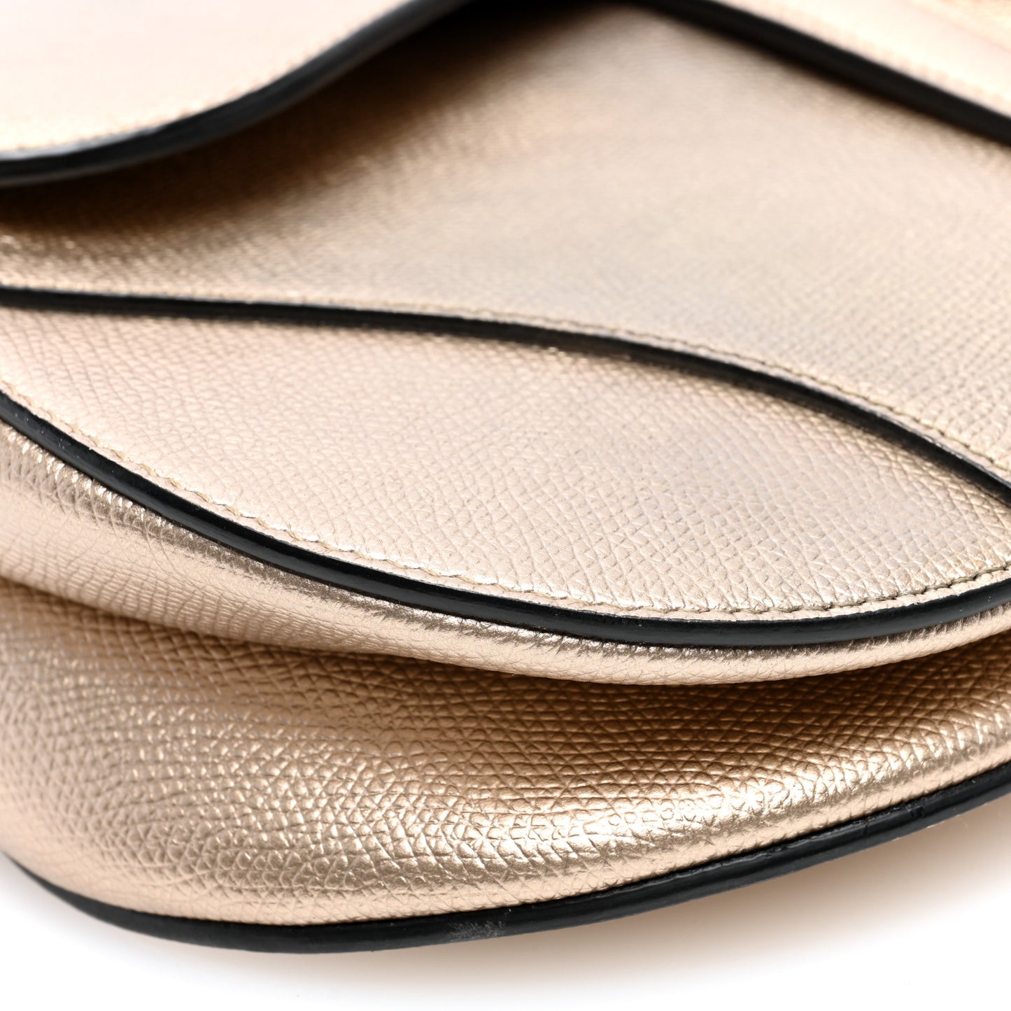 Metallic Grained Calfskin Saddle Bag Gold