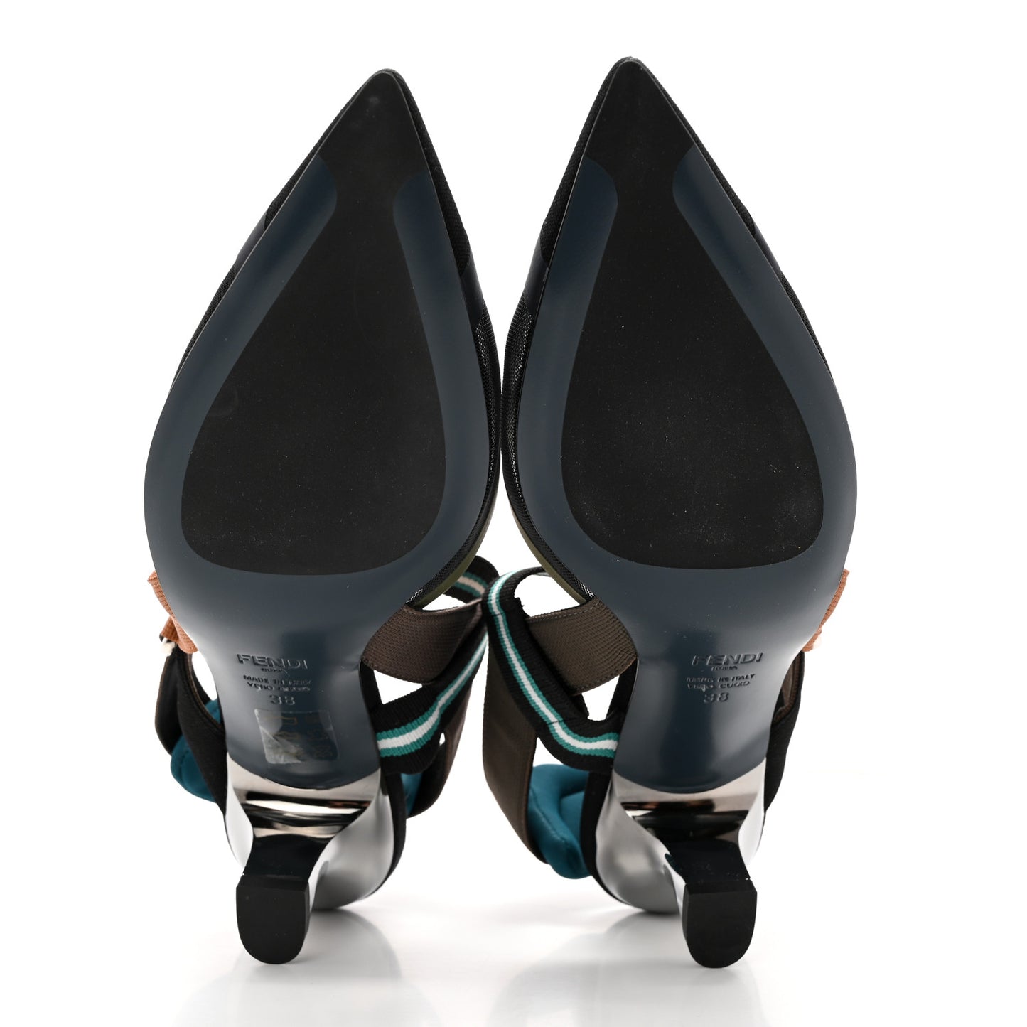 Technical Mesh Colibri 55mm Slingback Pumps 38 Black Verde Military