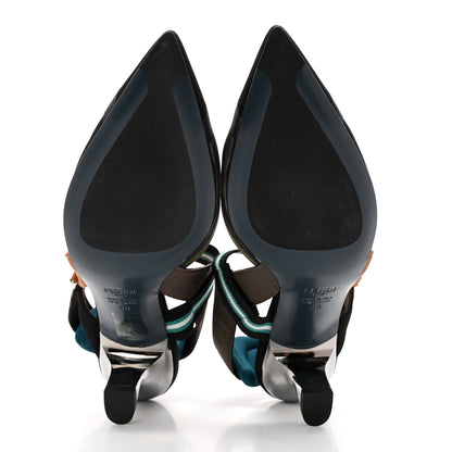Fendi Technical Mesh Colibri 55mm Slingback Pumps 38 Black Verde Military 5 of 10