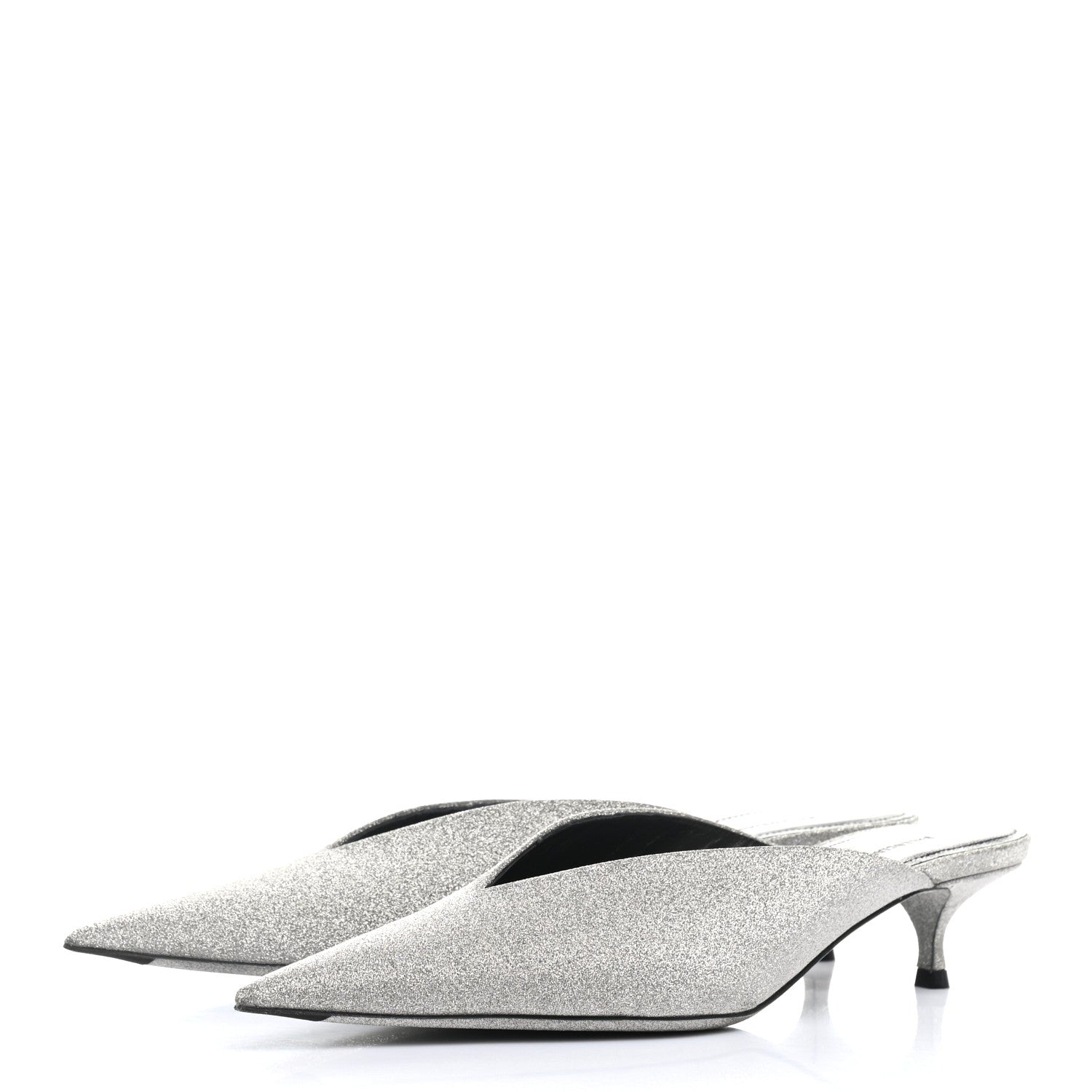 Balenciaga Glitter Calfskin Pointed Toe Knife 40mm Mules 37 Silver Black 3 of 9