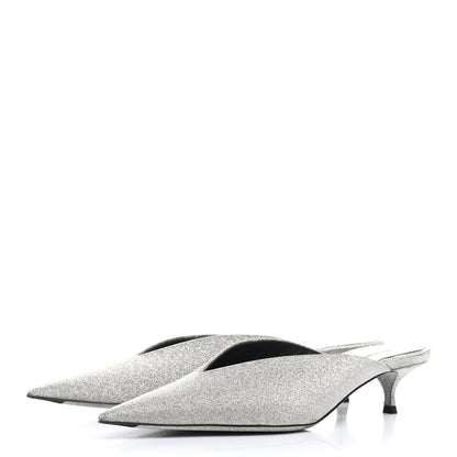 Balenciaga Glitter Calfskin Pointed Toe Knife 40mm Mules 37 Silver Black 3 of 9