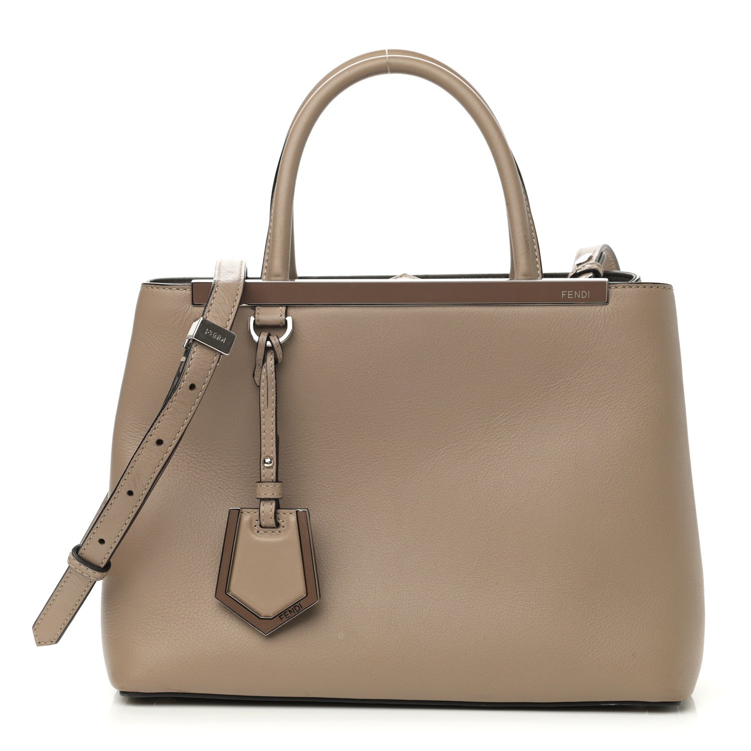 Fendi Vitello Dolce Century Petite 2Jours Tote Tortora Carbone 1 of 10