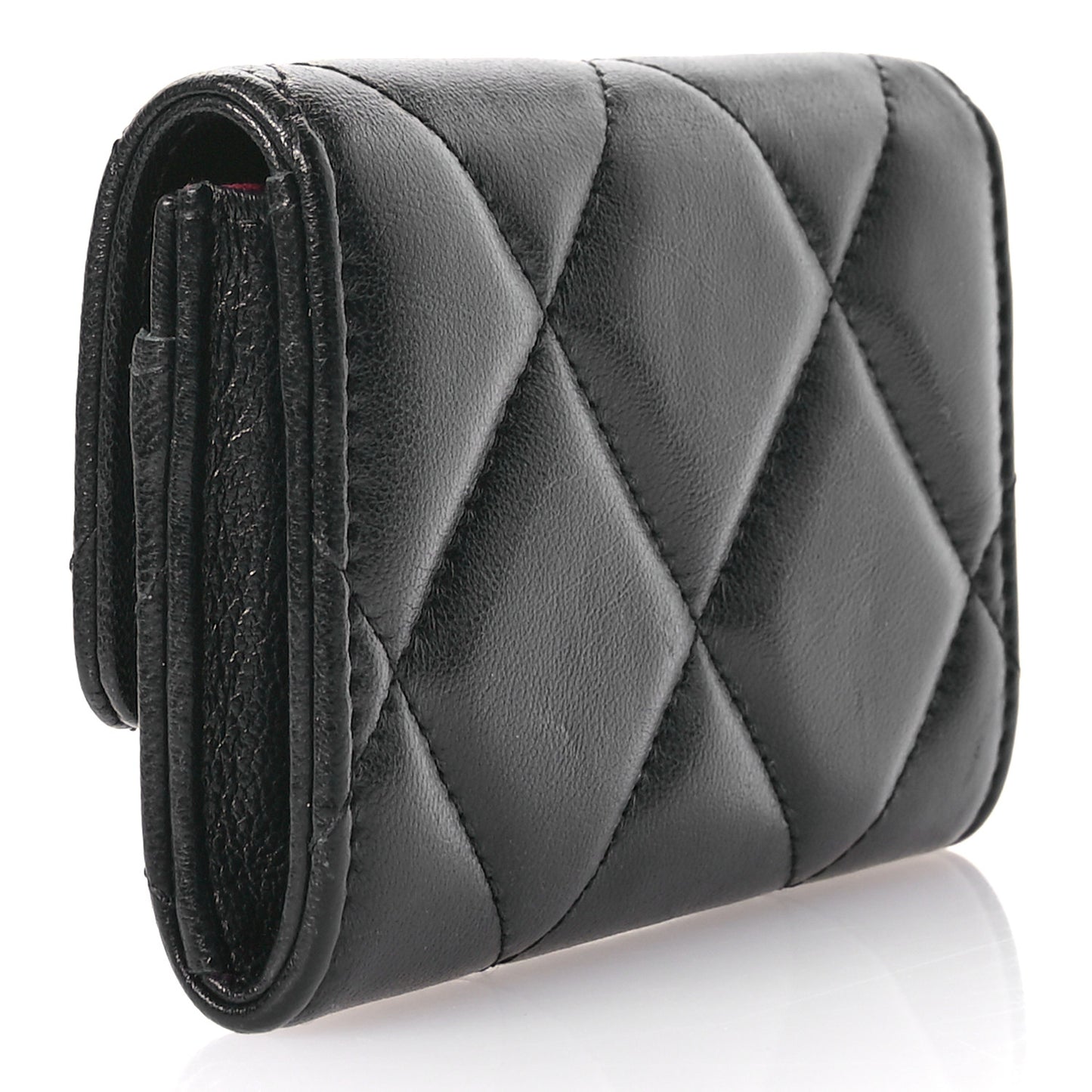 Lambskin Quilted Chanel 19 Flap Card Holder Black