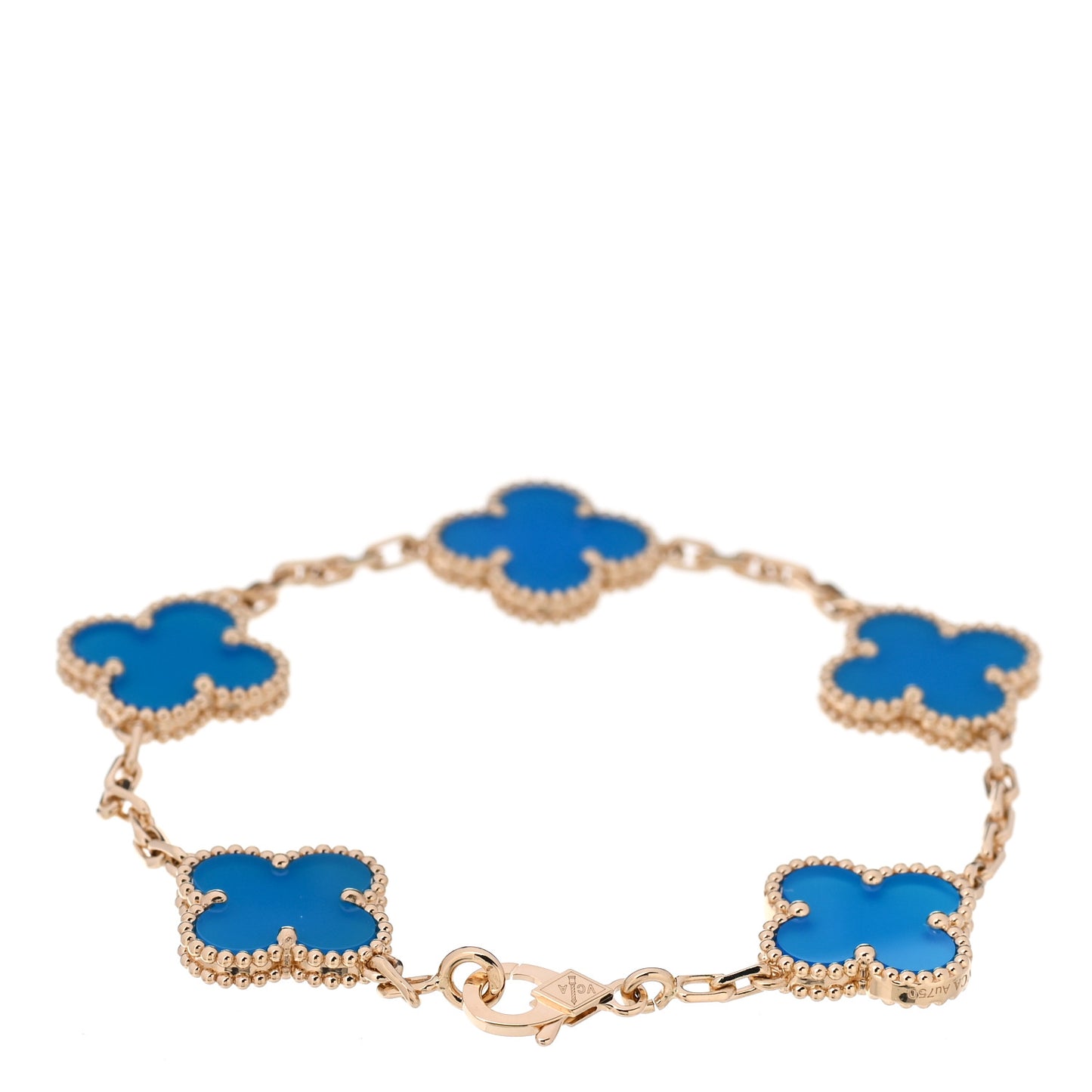 18K Yellow Gold Blue Agate 5 Motifs Vintage Alhambra Bracelet