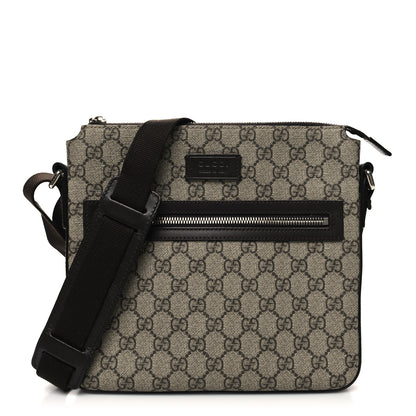 Gucci GG Supreme Monogram Selleria Calfskin Small Flat Messenger Bag Beige Ebony Cocoa Marrone Scuro 1 of 20