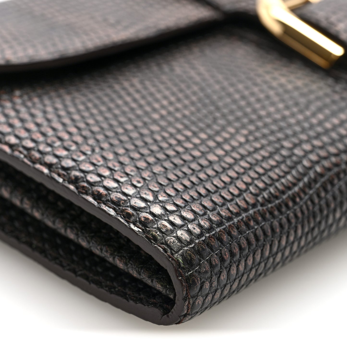 Iridescent Lizard Calfskin Brillant Wallet On Chain Ebene Kaki