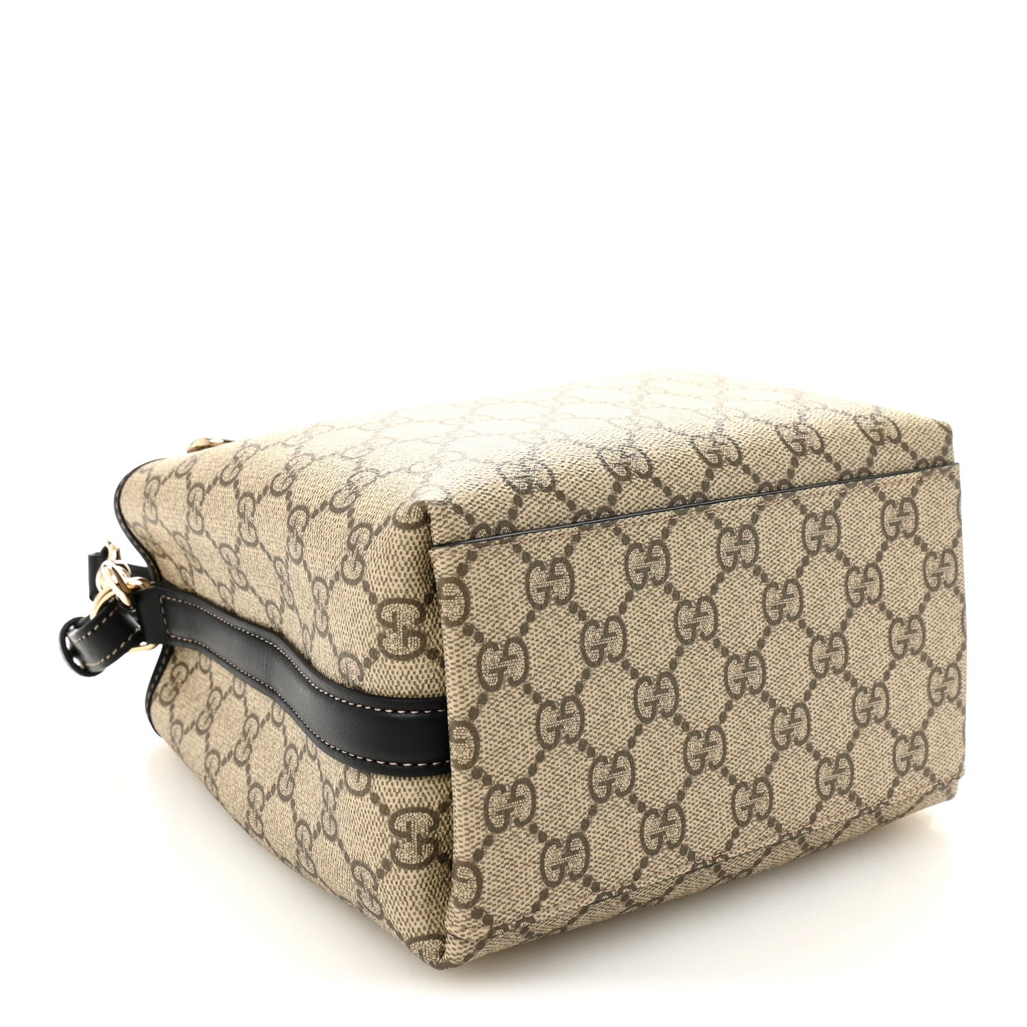 Gucci GG Supreme Monogram Emblem Mini Bucket Bag Beige Black 1 of 17