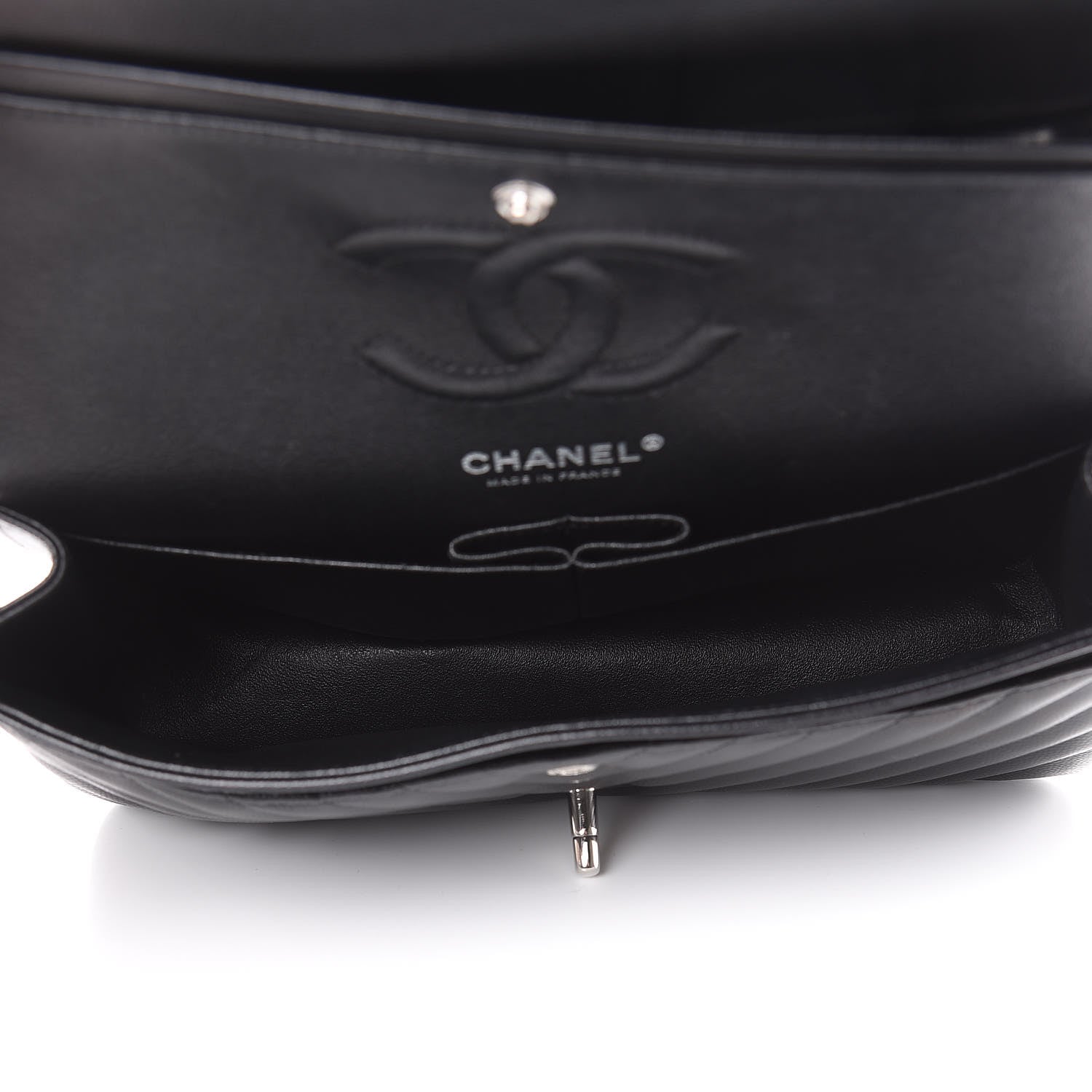 Chanel Caviar Chevron Quilted Medium Double Flap Black 5 of 11