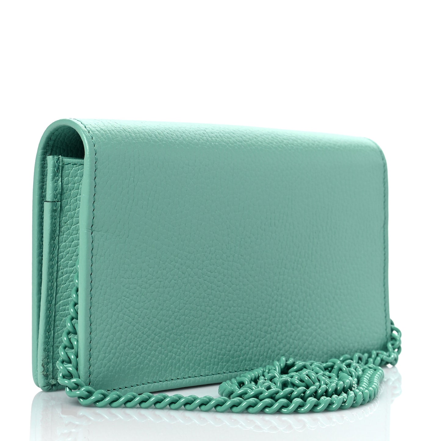 Dollar Calfskin Enamel Monochrome Mini GG Marmont Chain Wallet Pepperlight Mint