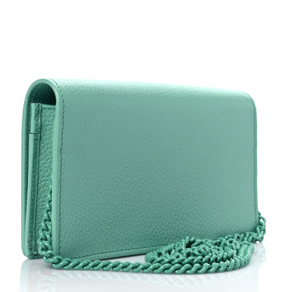 Gucci Dollar Calfskin Enamel Monochrome Mini GG Marmont Chain Wallet Pepperlight Mint 2 of 7