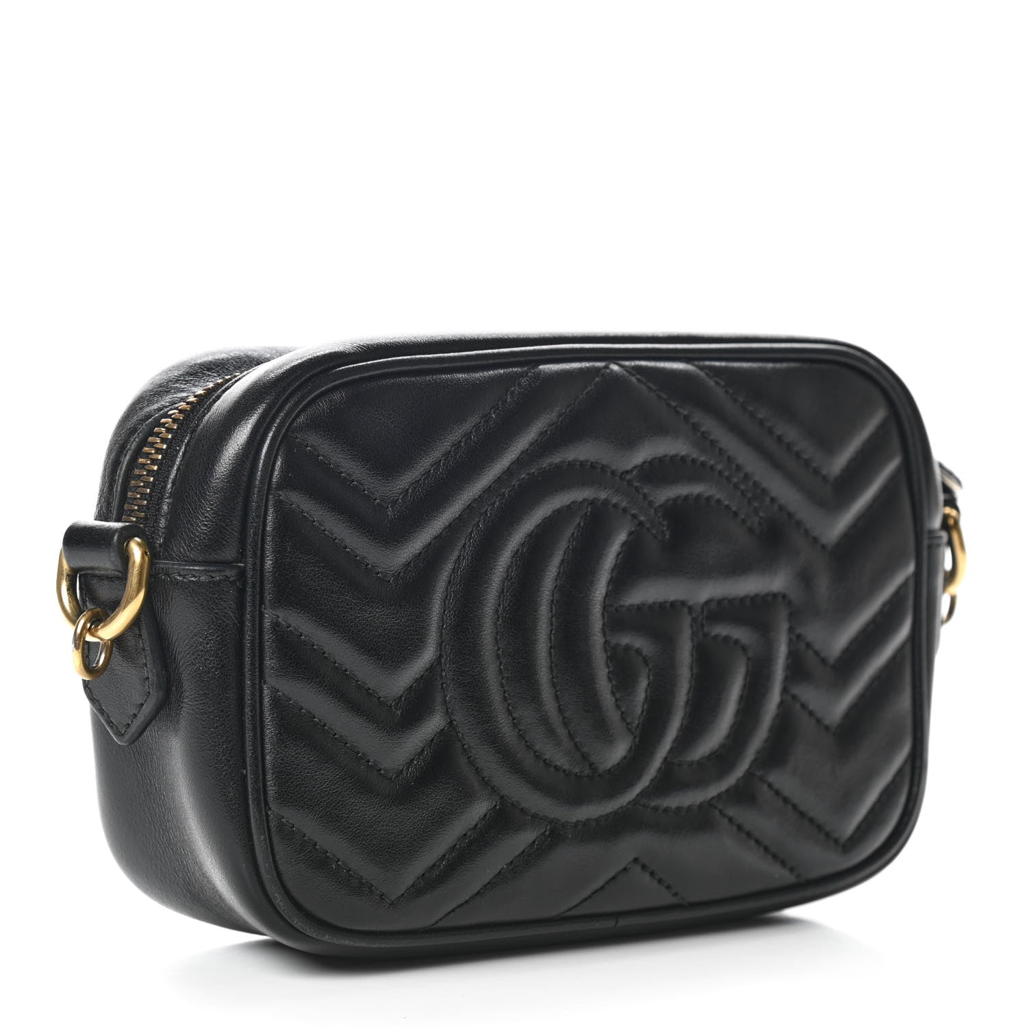 Gucci Calfskin Matelasse Mini GG Marmont Chain Shoulder Bag Black 2 of 11