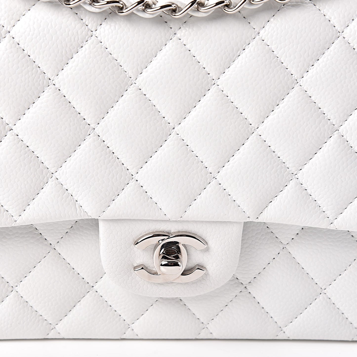 Caviar Quilted Medium Double Flap White