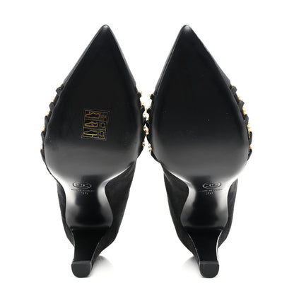Chanel Suede Calfskin Pearl Cap Toe Short Boots 36 Black 5 of 8