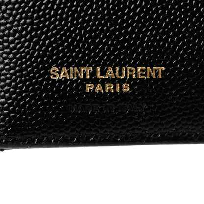 Saint Laurent Grain De Poudre Matelasse Chevron Monogram Zipped Card Case Black 6 of 8