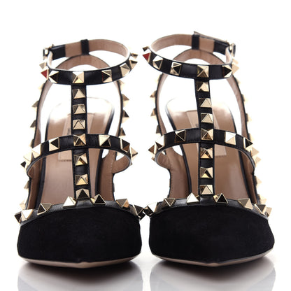 Valentino Garavani Suede Rockstud Ankle Strap Pumps 36 Black 2 of 10