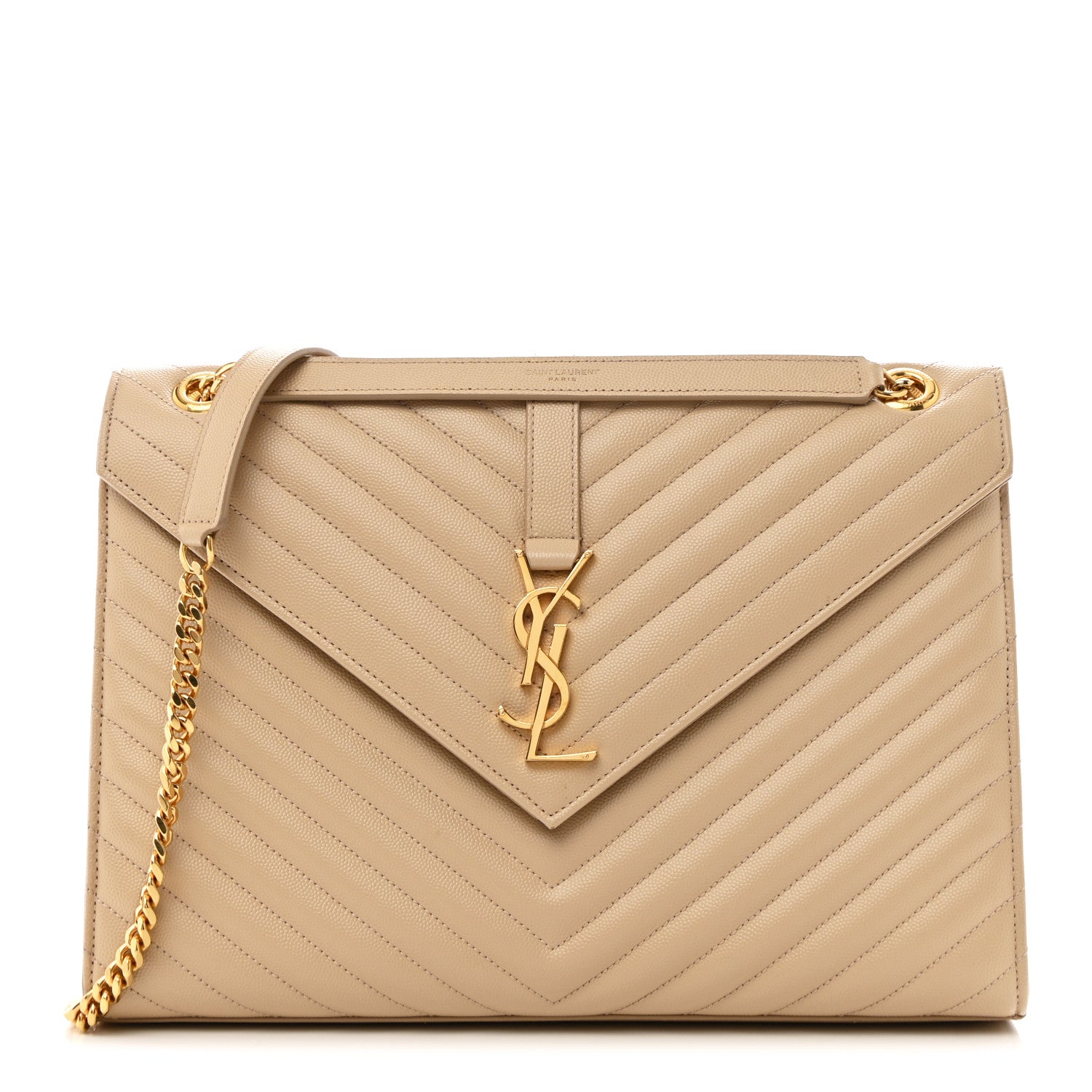 Saint Laurent Grain De Poudre Matelasse Chevron Large Monogram Satchel Nude Powder 1 of 11