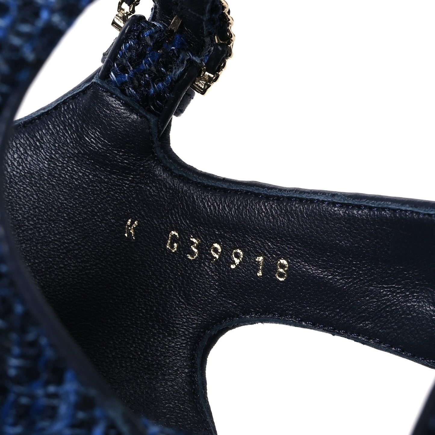 Silk Linen Tweed Quilted CC Platform Sandals 39.5 Navy Blue Gray
