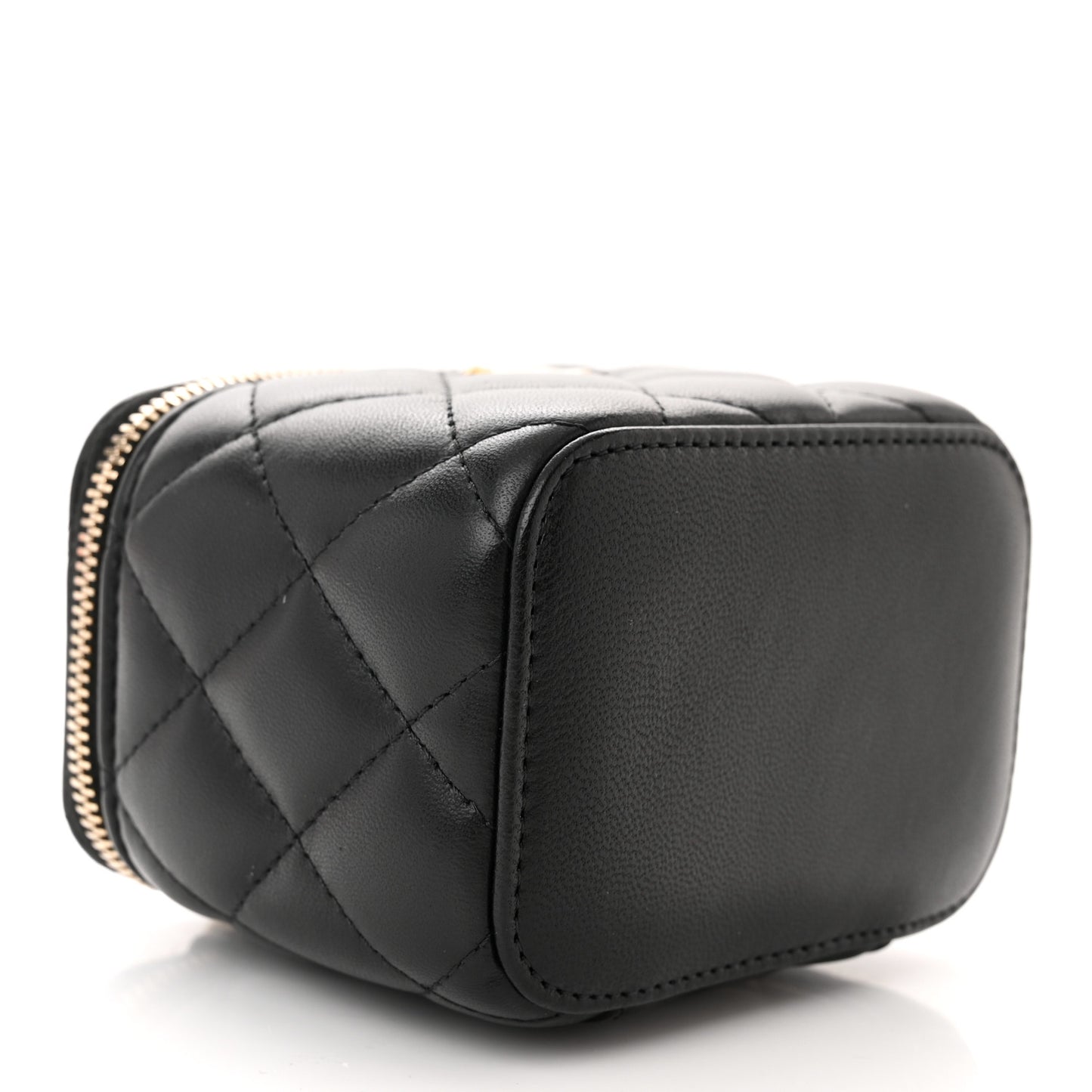 Lambskin Quilted Mini Pearl Crush Vanity Case With Chain Black