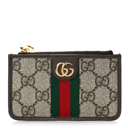 Gucci GG Supreme Monogram Web Ophidia Zip Card Case Brown 1 of 9
